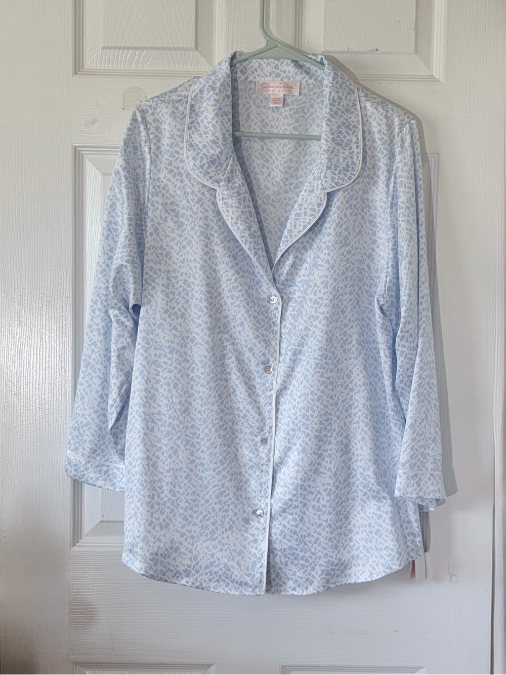 Oscar de la Renta Light Blue Printed Button-Down Pajama Top Sz X L